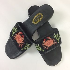 Larkspur Needlepoint Slides with Crab design